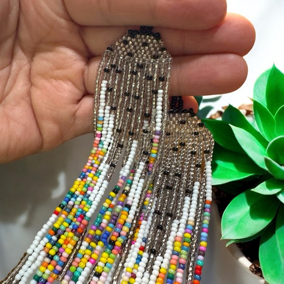 EARRINGS- NWT, Handmade Long Beaded Fringe Earrings - Picture 7 of 7